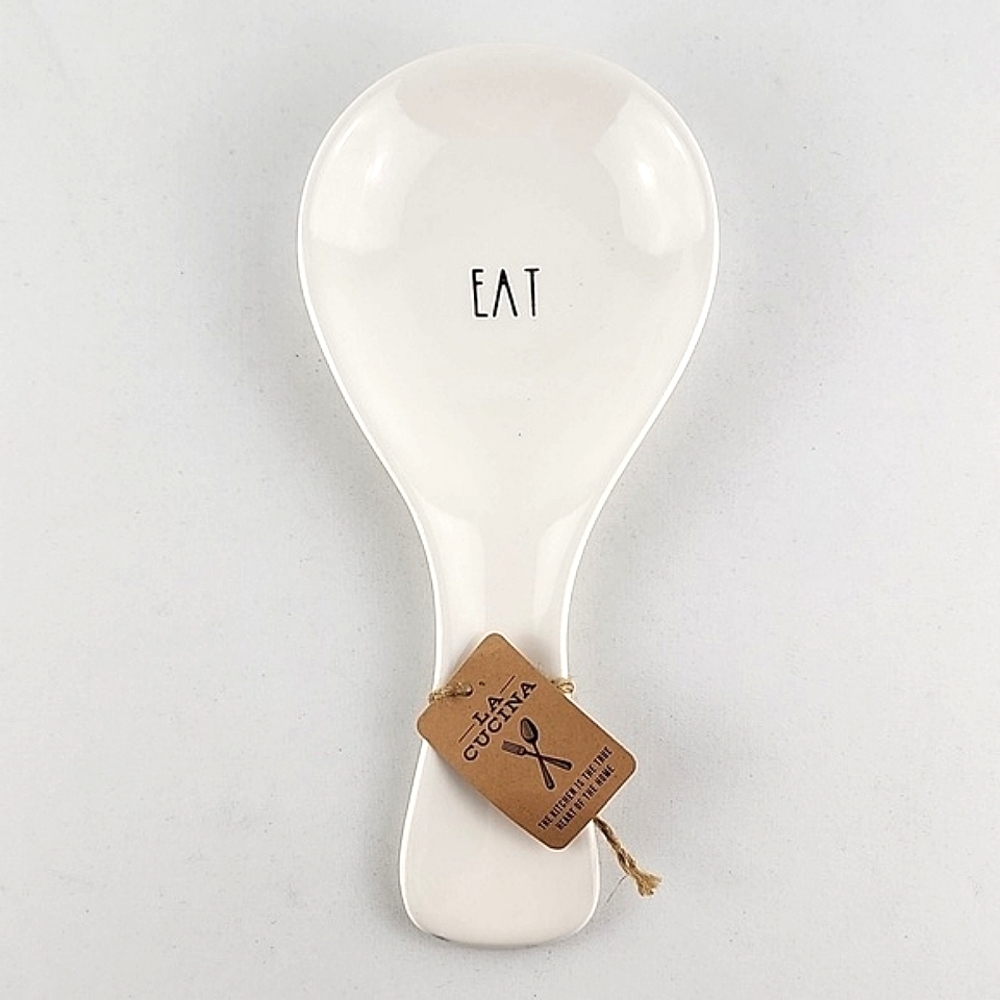 NWT La Cucina White Rest Spoon PREP Collection EAT Black Large Letters